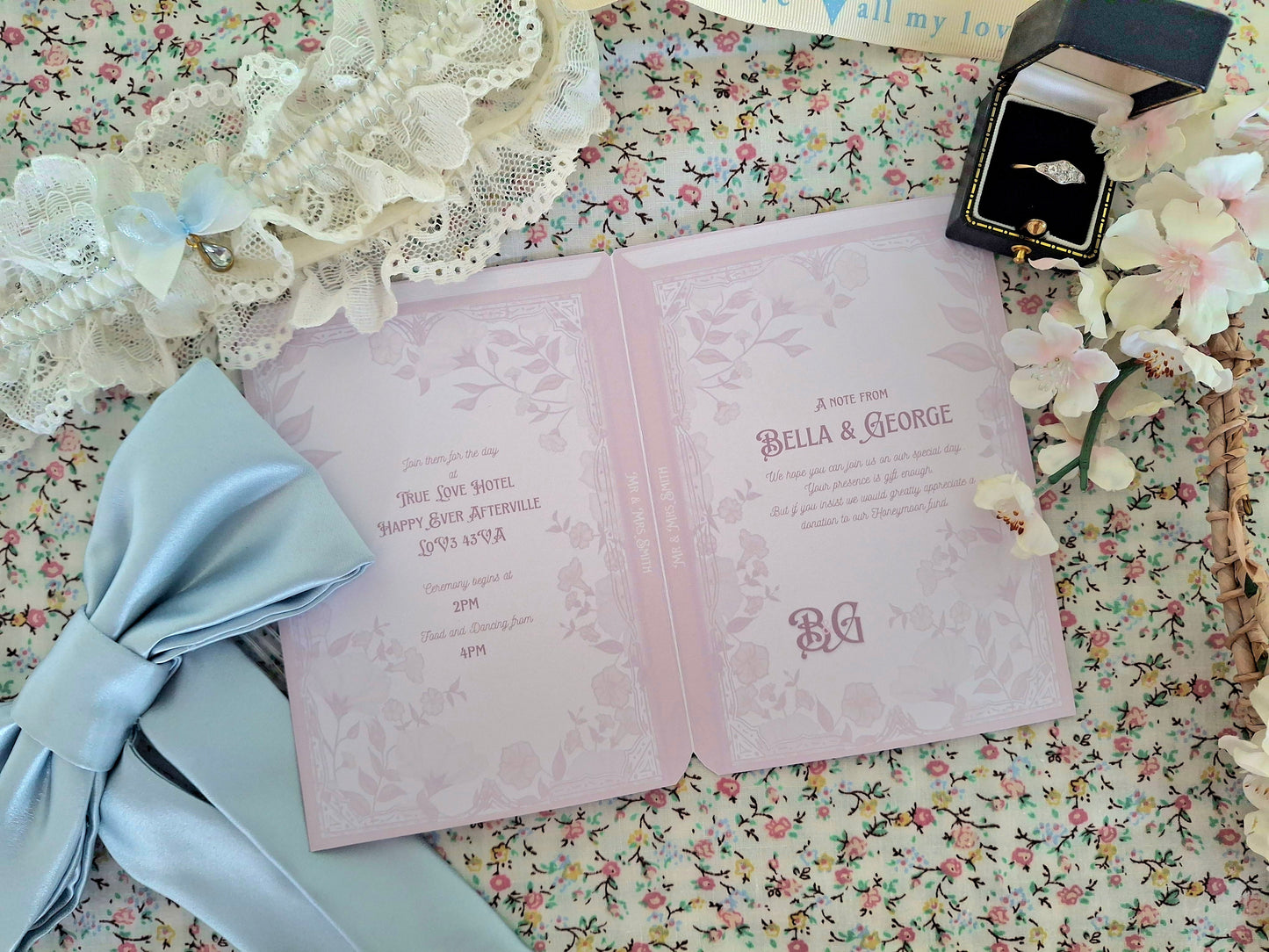 Floral Book Style Wedding Invite