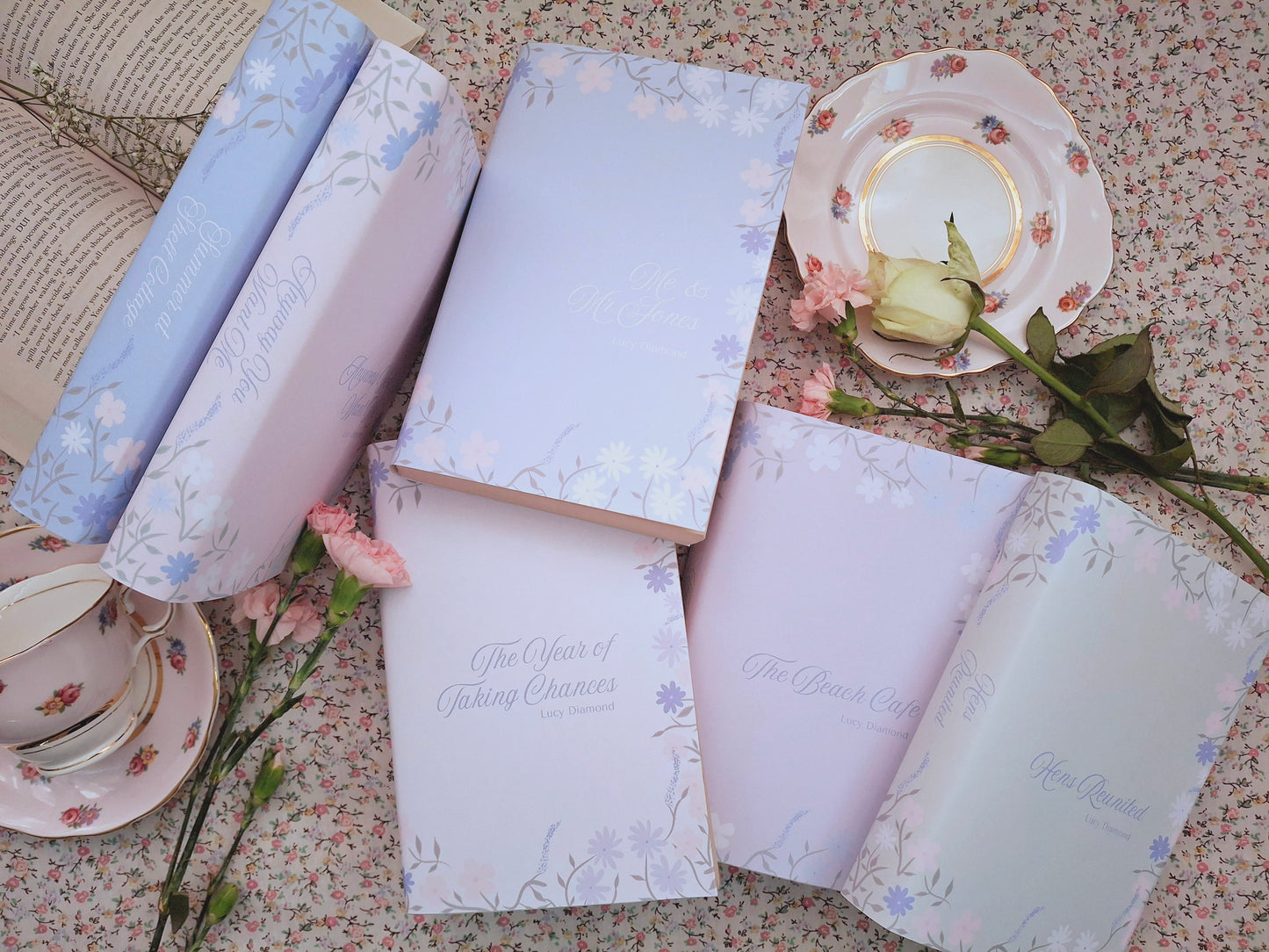 Digital Ditsy Flower Decorative Dust Jackets. Editable in Canva. 6 colours.