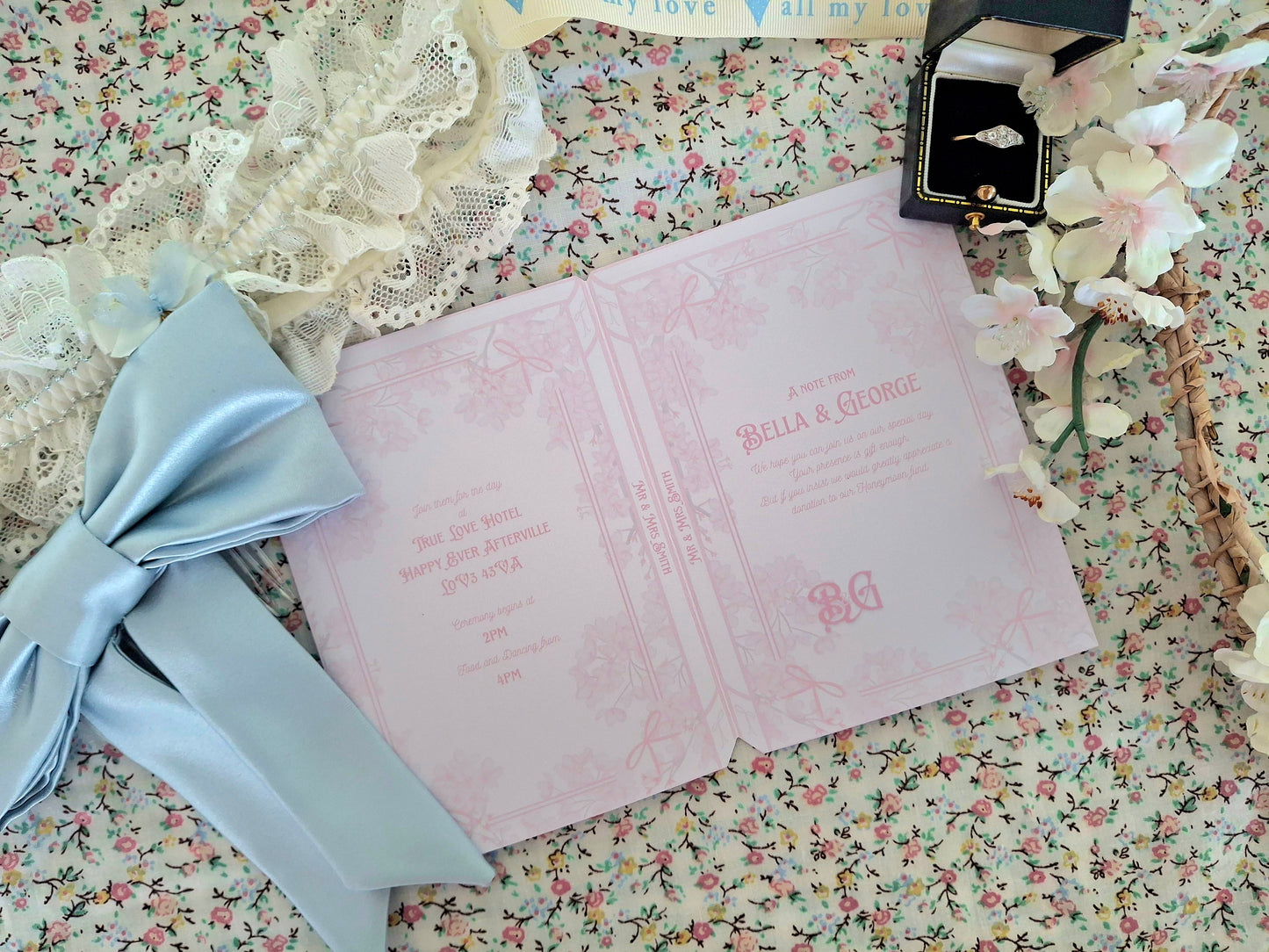 Floral Book Style Wedding Invite