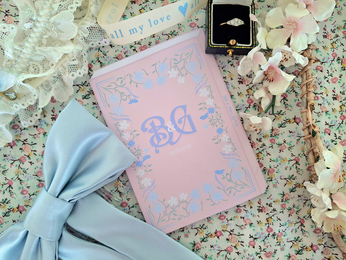 Floral Book Style Wedding Invite
