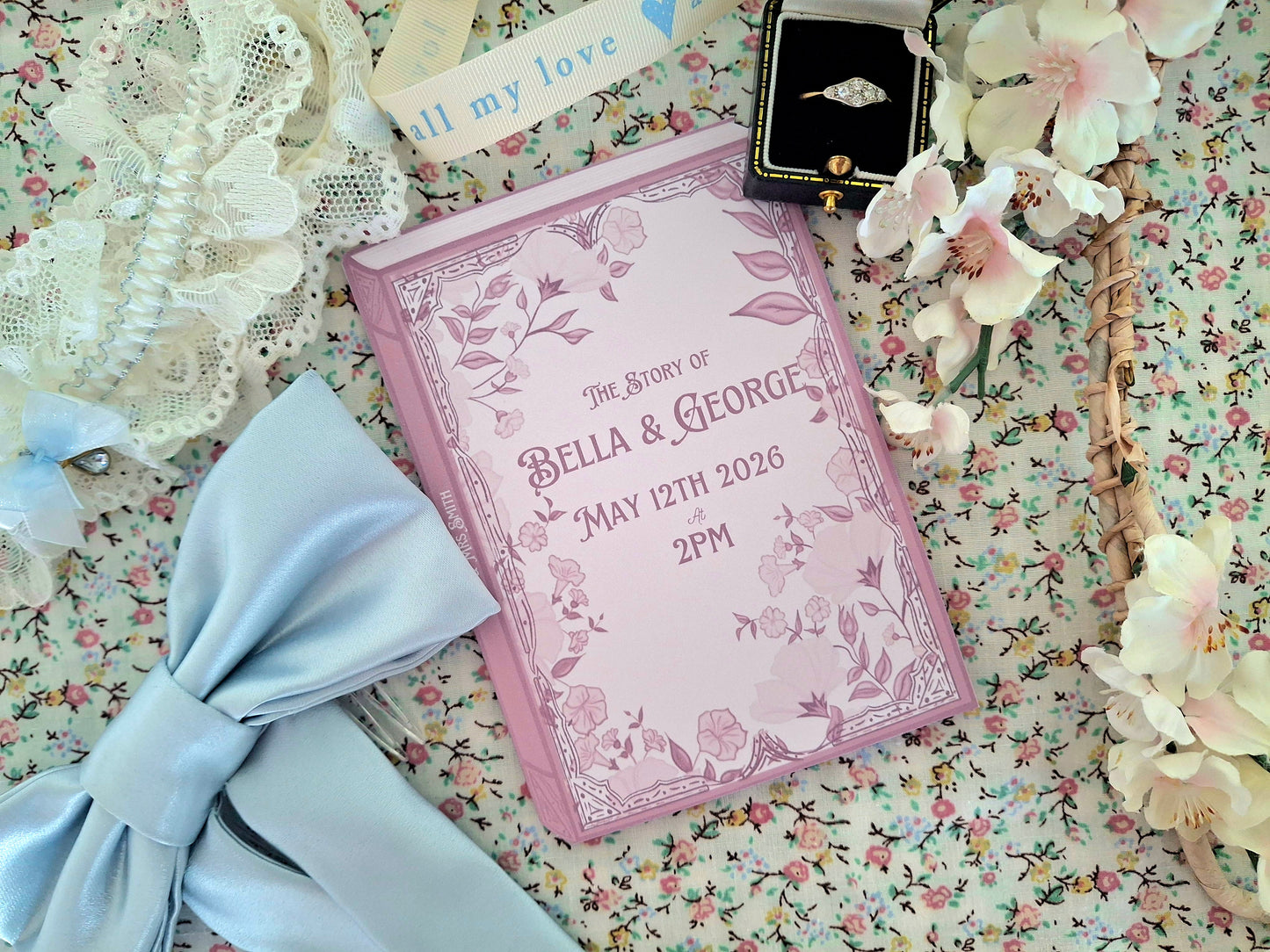 Floral Book Style Wedding Invite