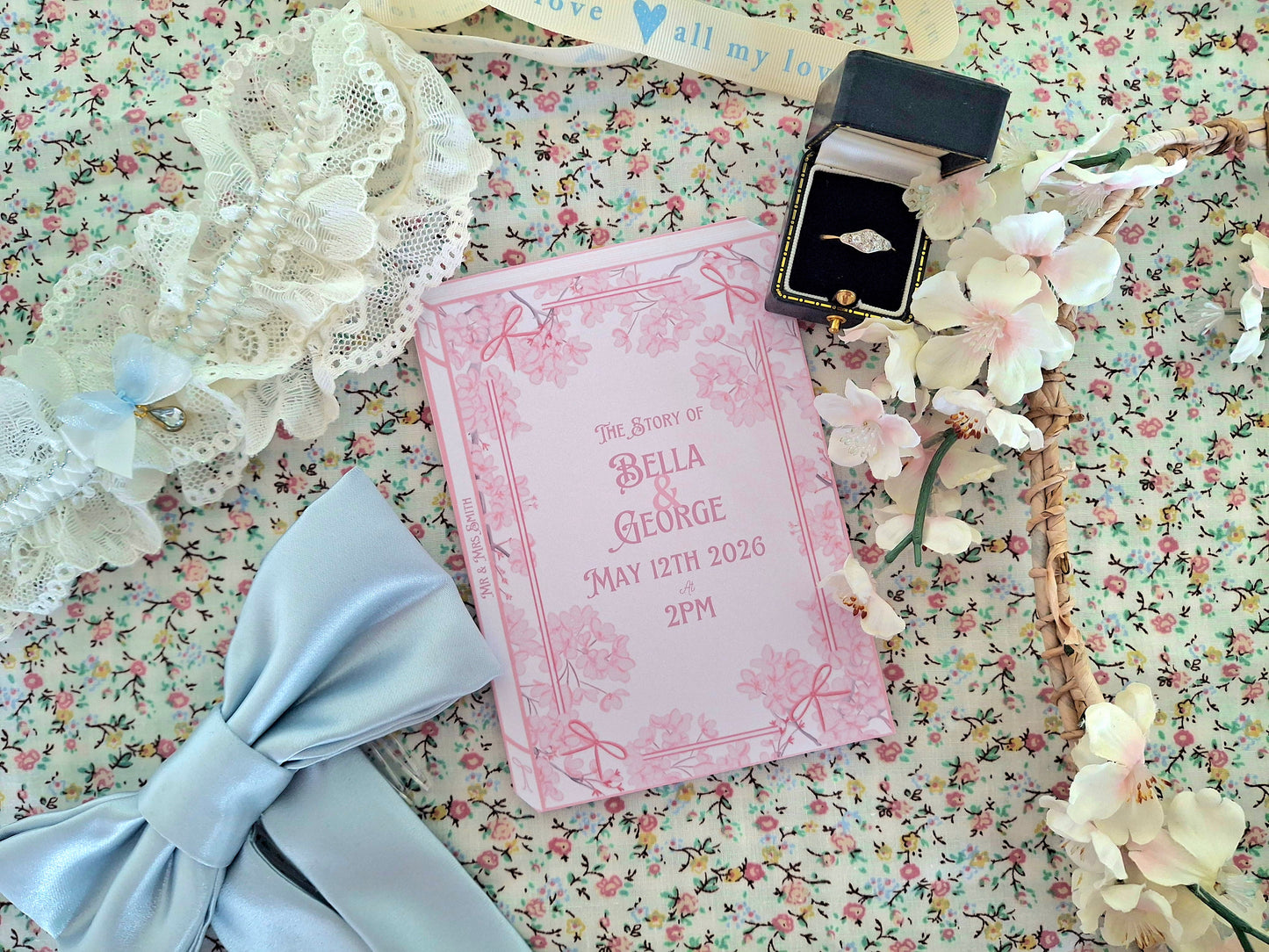 Floral Book Style Wedding Invite