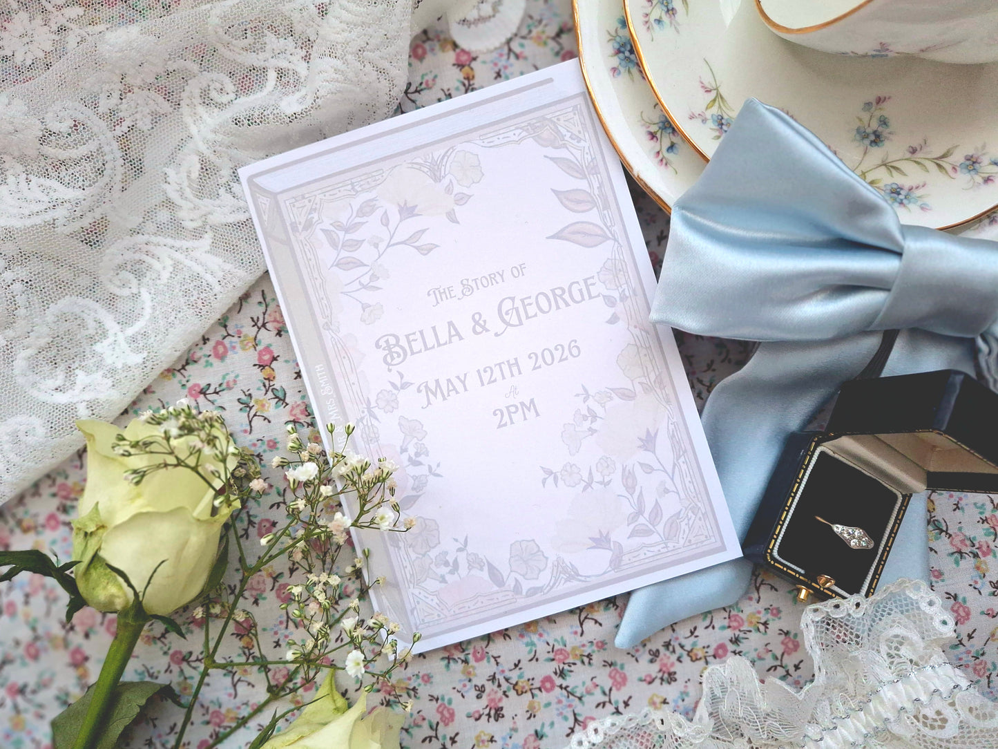 Floral Book Style Wedding Invite