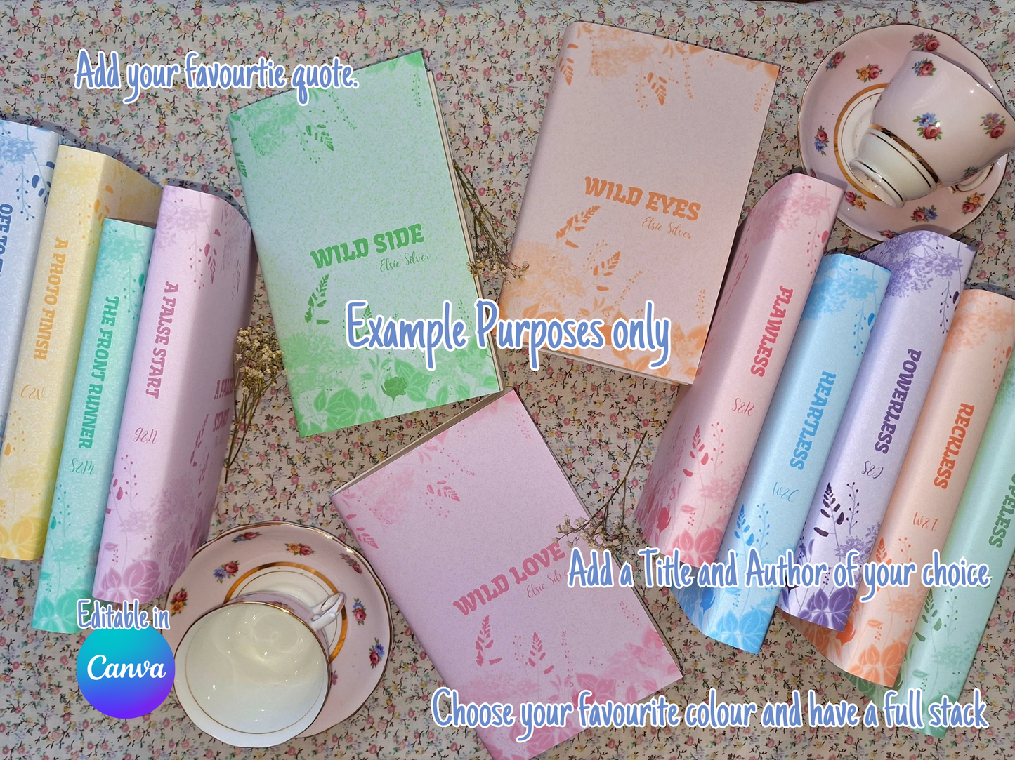 Digital Floral Spray Decorative Dust Jackets. Editable in Canva. 12 colours in total.