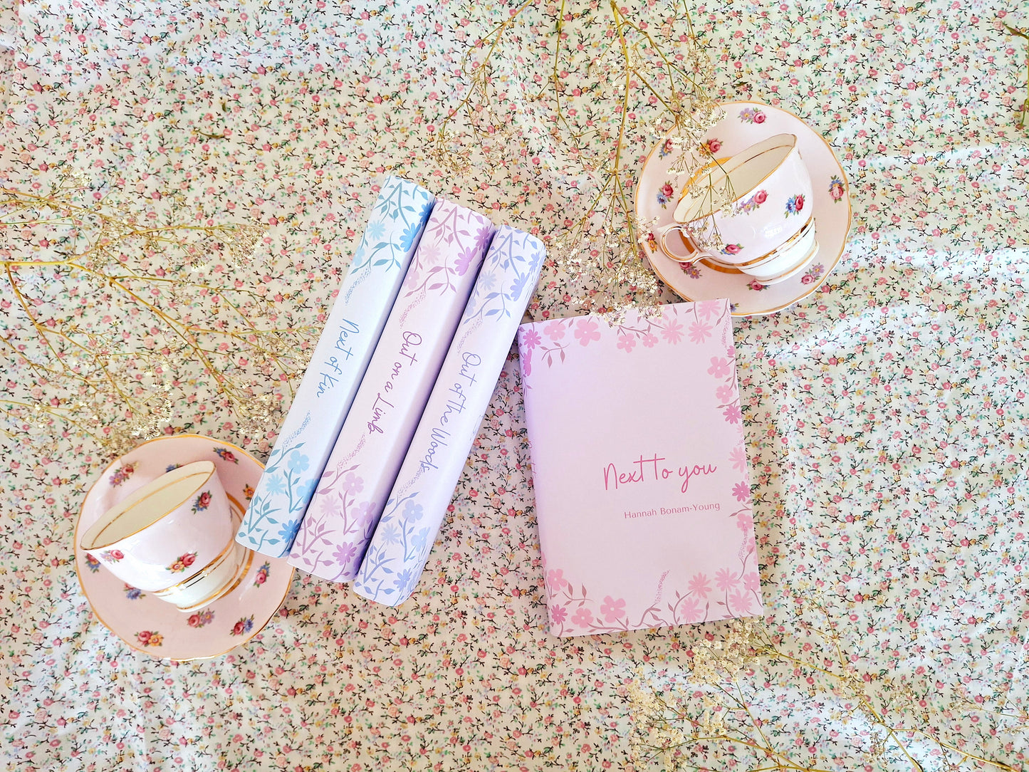 Custom Ditsy Flower Pinks and Purples Dust Jackets, you choose your Titles and Colours.