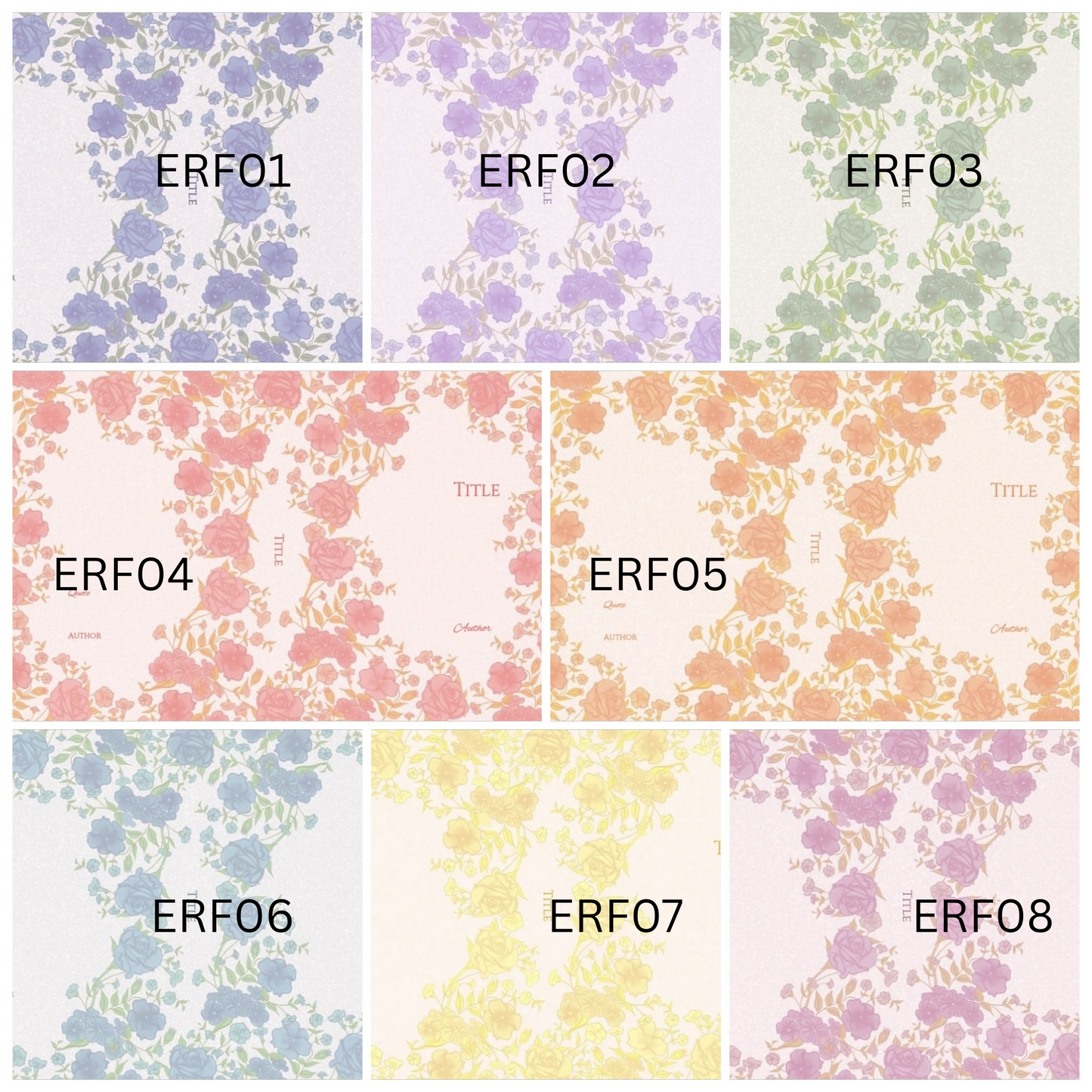 Digital Elaborate Rose Flower Decorative Dust Jackets. Editable in Canva. 8 colours.
