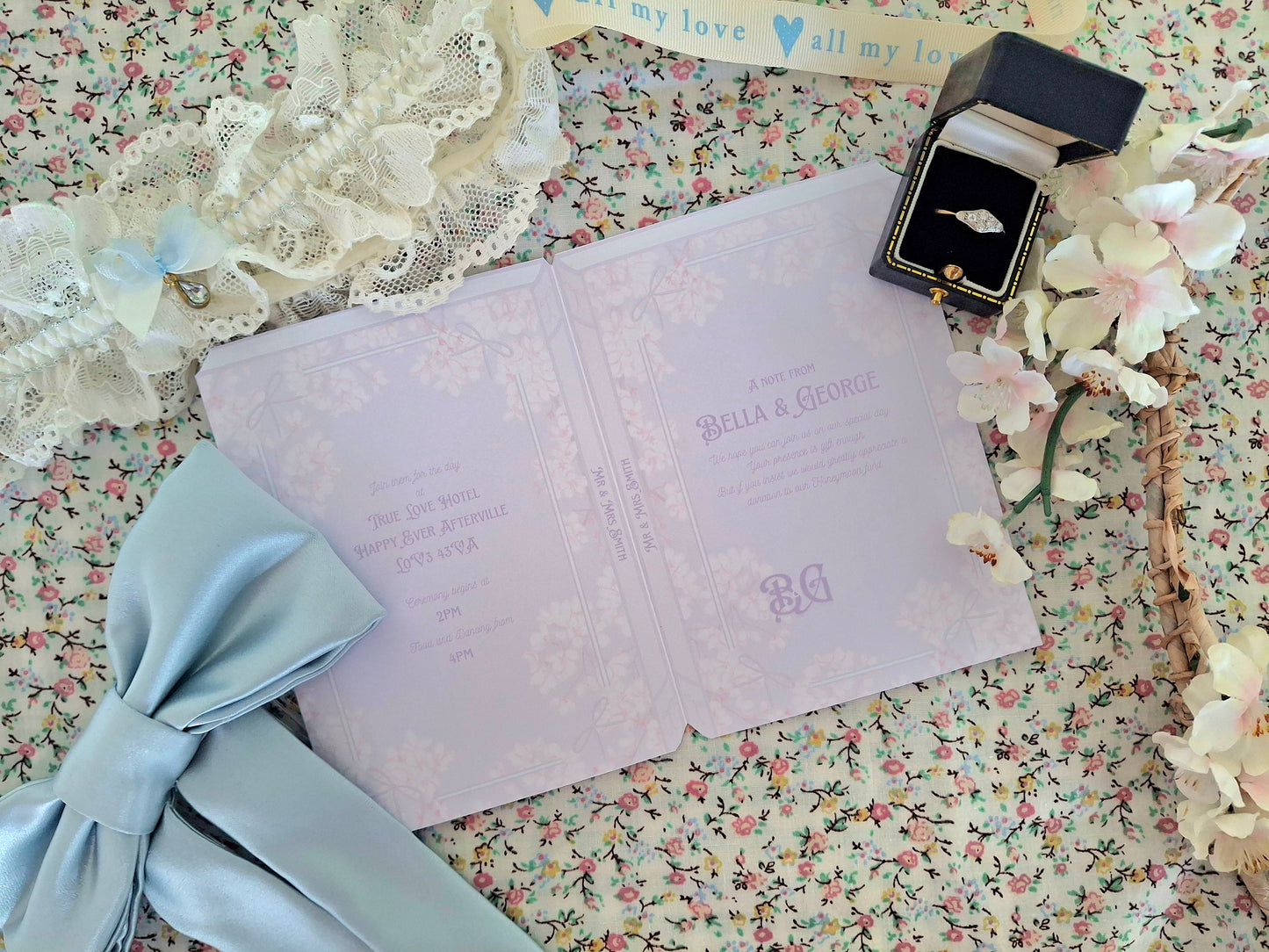 Floral Book Style Wedding Invite