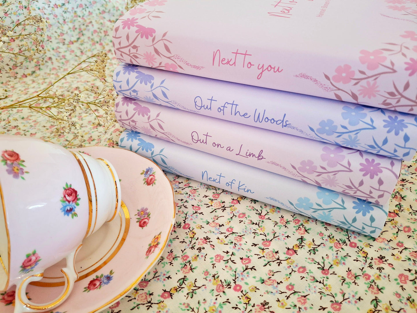 Custom Ditsy Flower Pinks and Purples Dust Jackets, you choose your Titles and Colours.
