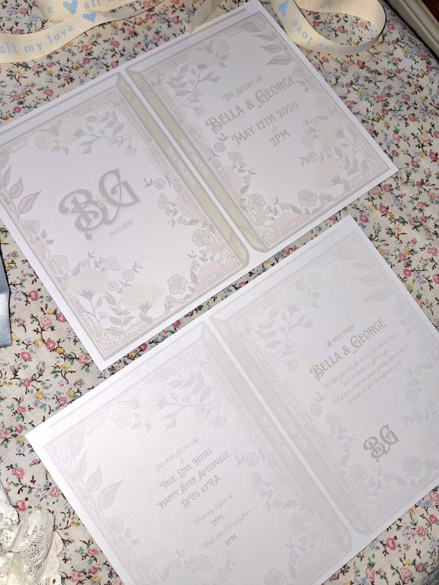 Floral Book Style Wedding Invite