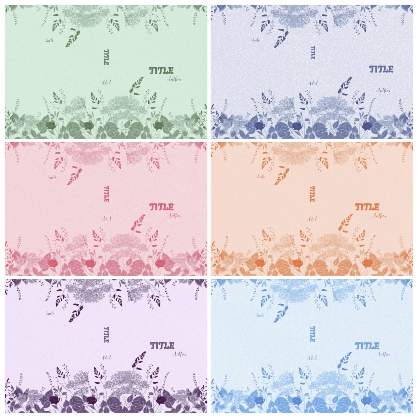 Digital Floral Spray Decorative Dust Jackets. Editable in Canva. 12 colours in total.
