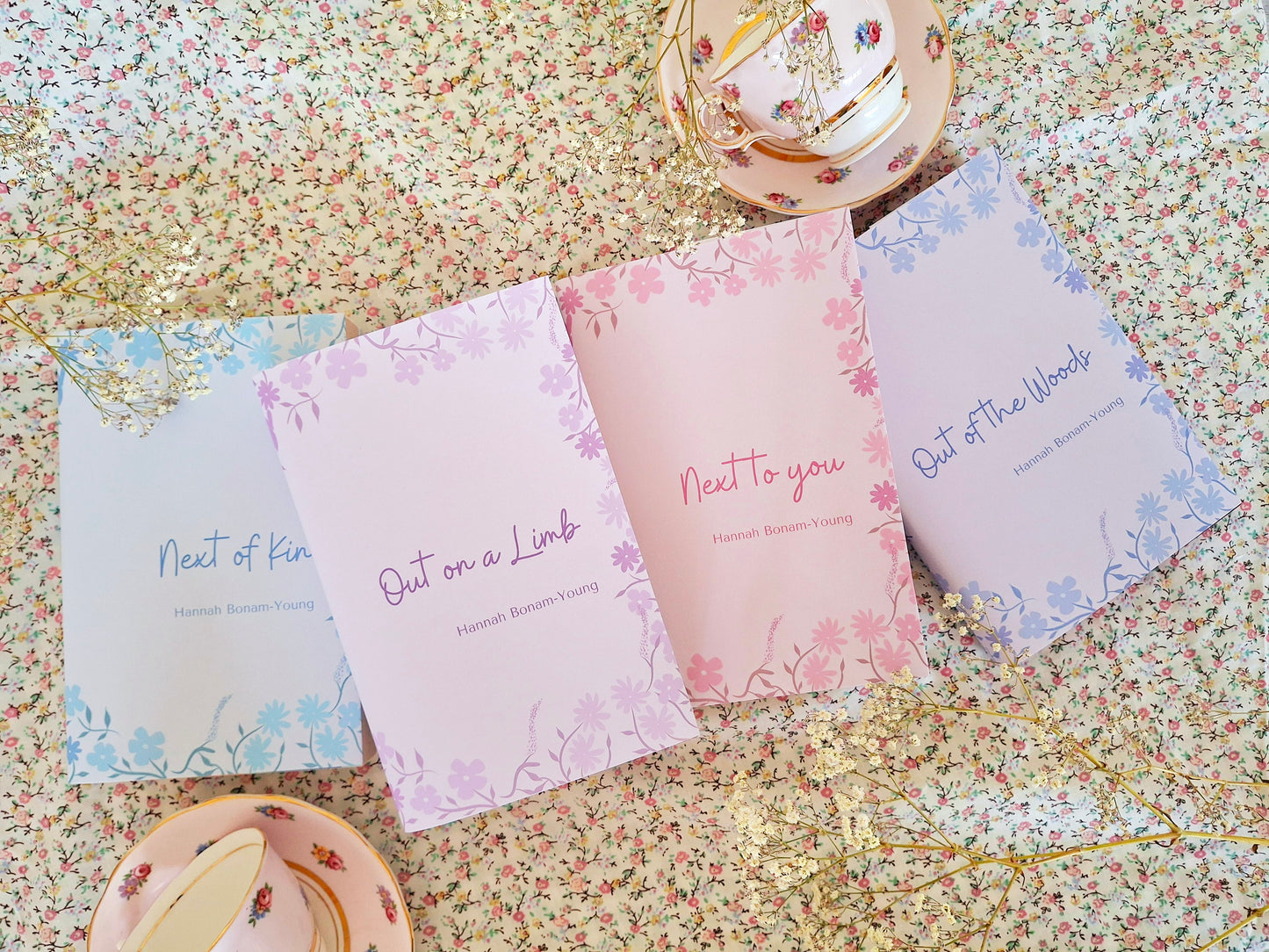 Custom Ditsy Flower Pinks and Purples Dust Jackets, you choose your Titles and Colours.