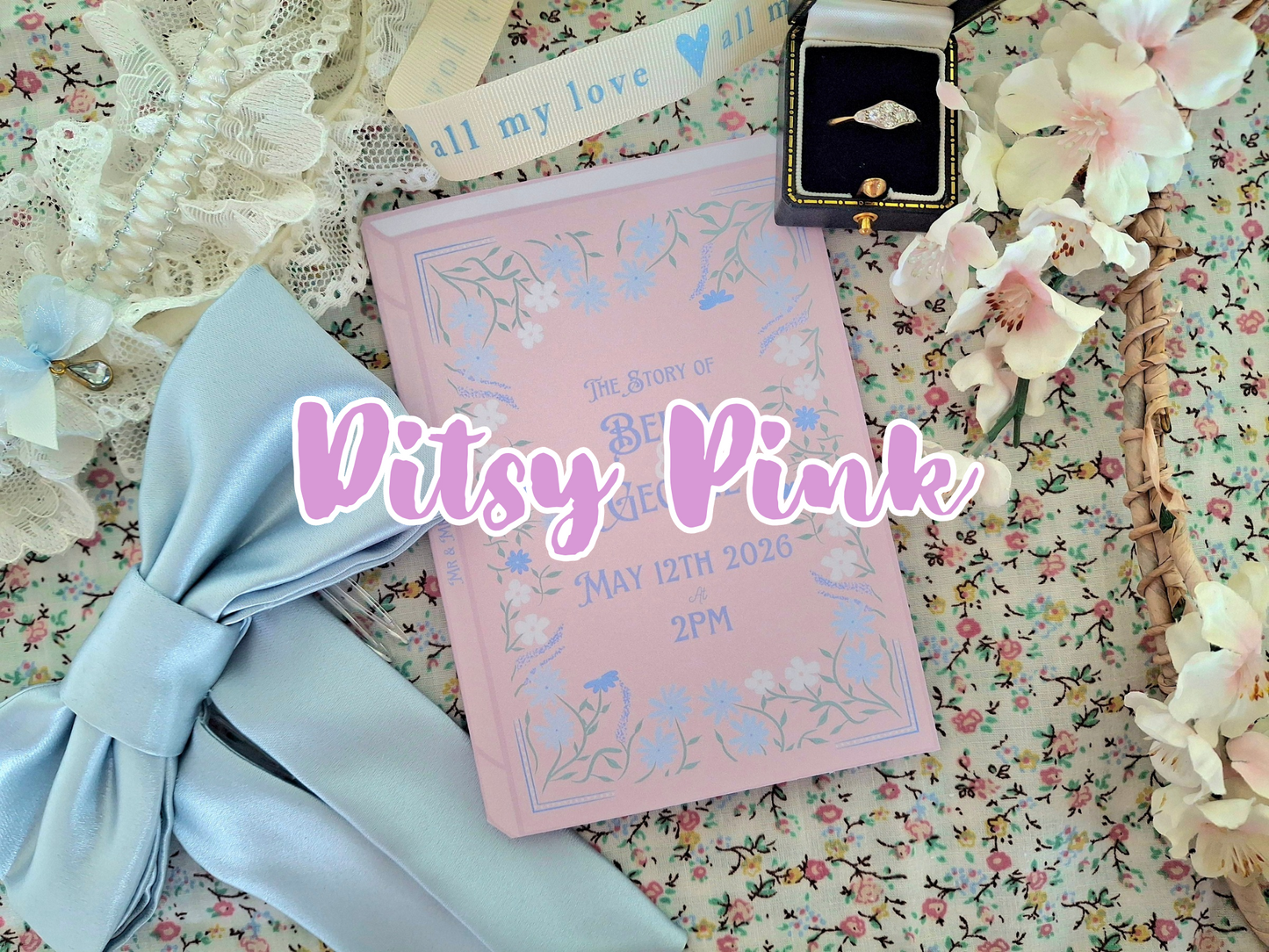 Floral Book Style Wedding Invite