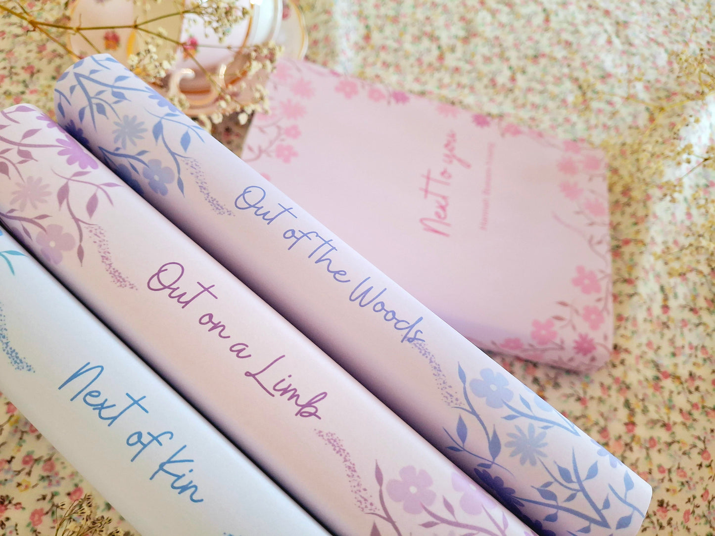 Custom Ditsy Flower Pinks and Purples Dust Jackets, you choose your Titles and Colours.