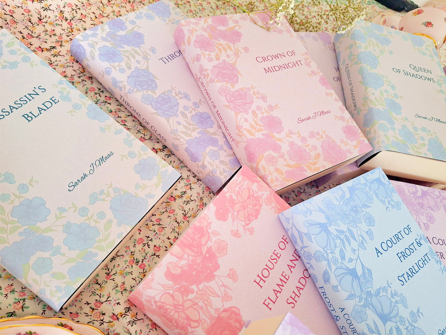 Custom Pink, Lilac, Blue Flower Dust Jackets, you choose your Titles and Colours.