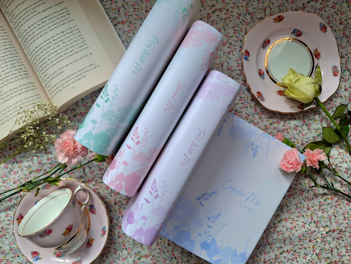 Digital Cream Floral Spray Decorative Dust Jackets. Editable in Canva. 11 colours.