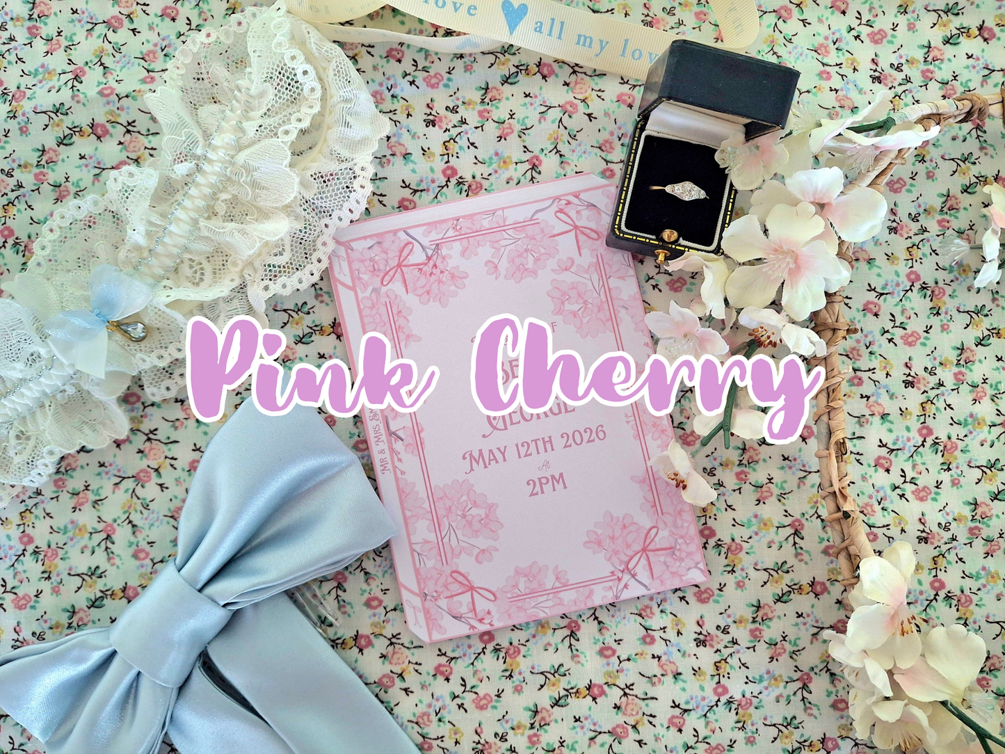 Floral Book Style Wedding Invite