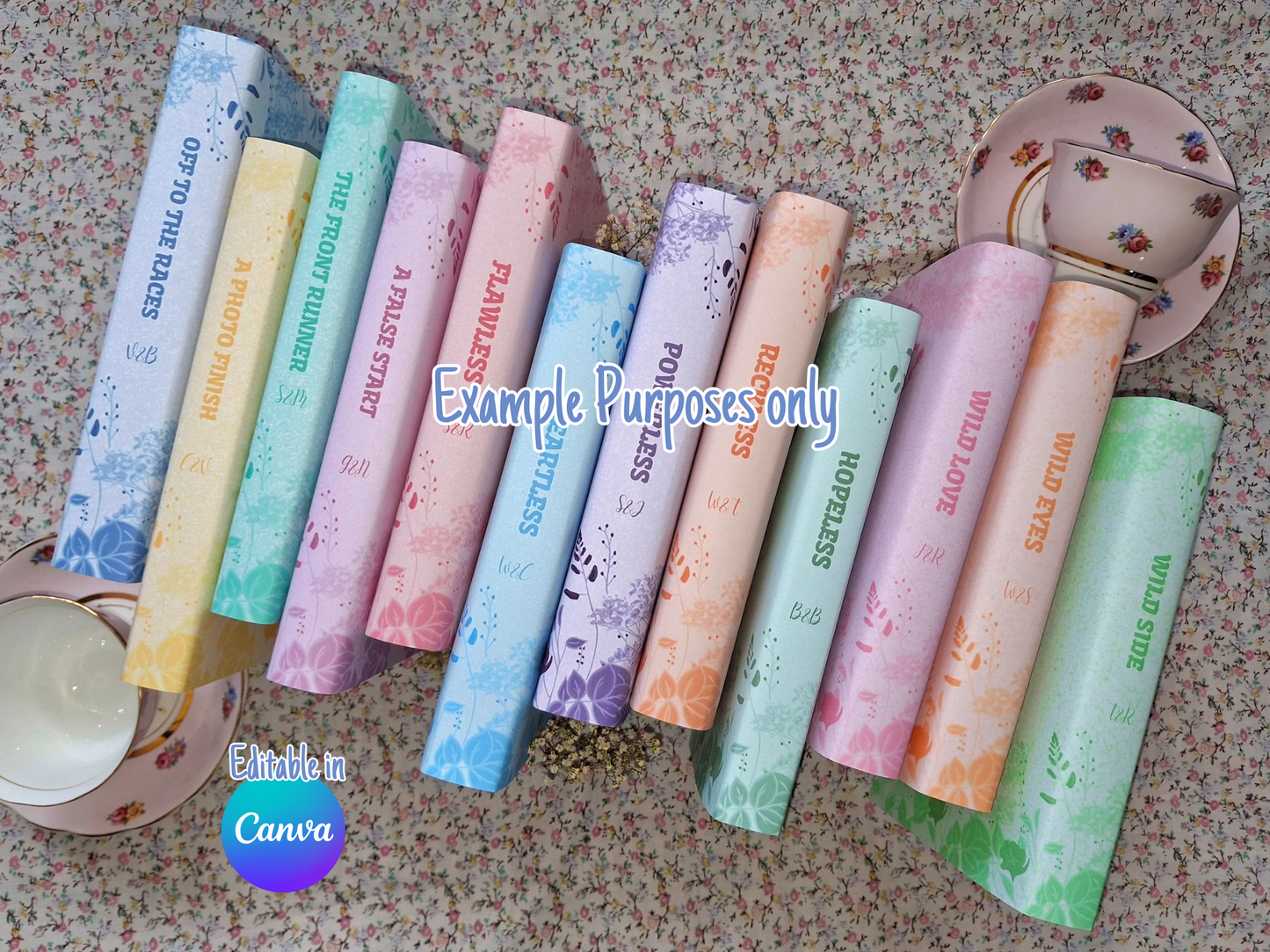 Digital Floral Spray Decorative Dust Jackets. Editable in Canva. 12 colours in total.