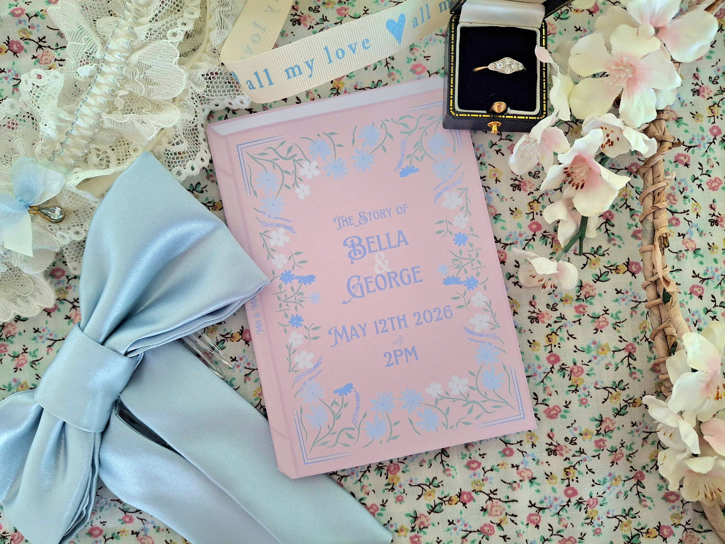 Floral Book Style Wedding Invite