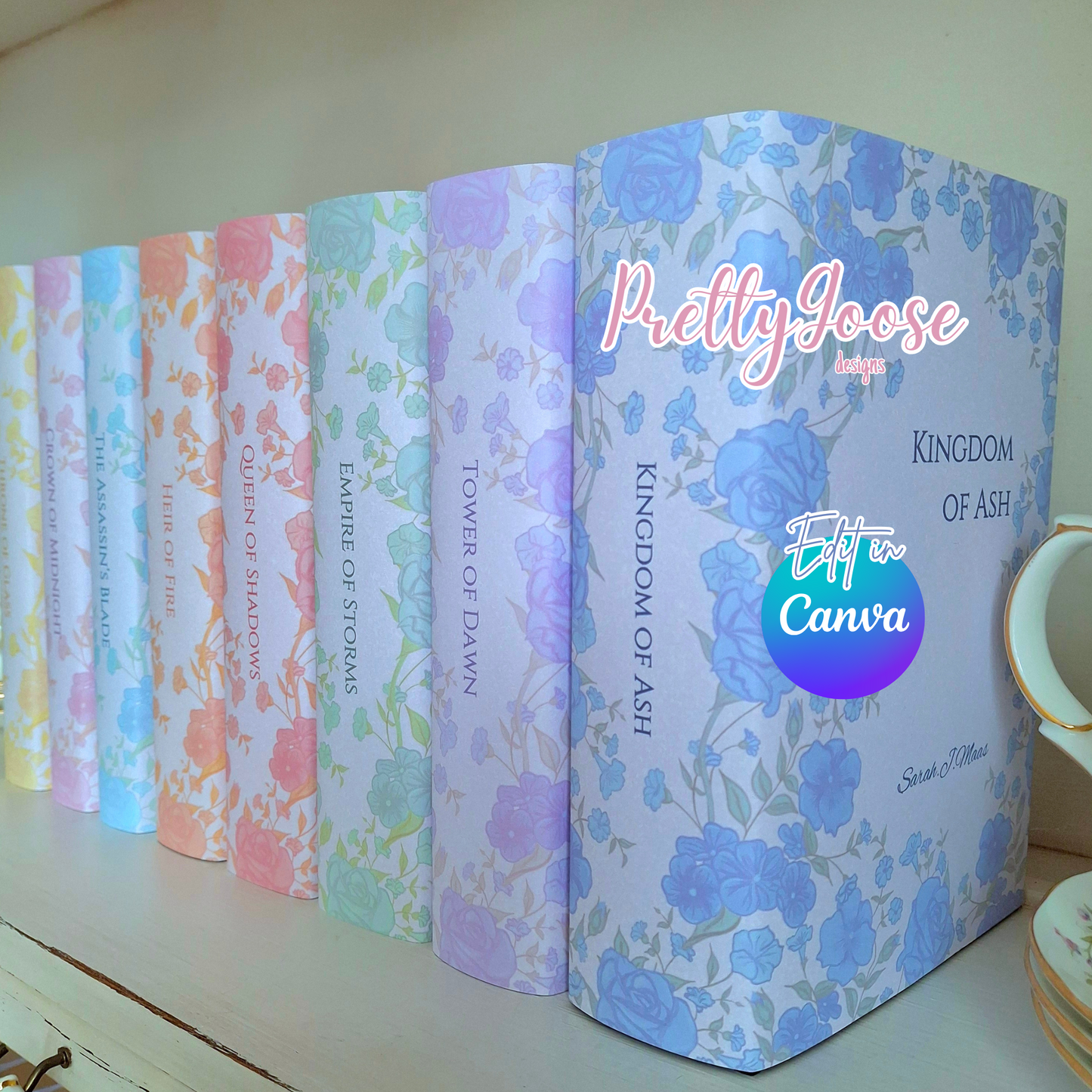 Digital Elaborate Rose Flower Decorative Dust Jackets. Editable in Canva. 8 colours.