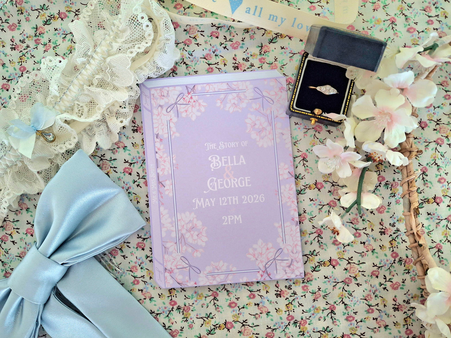 Floral Book Style Wedding Invite