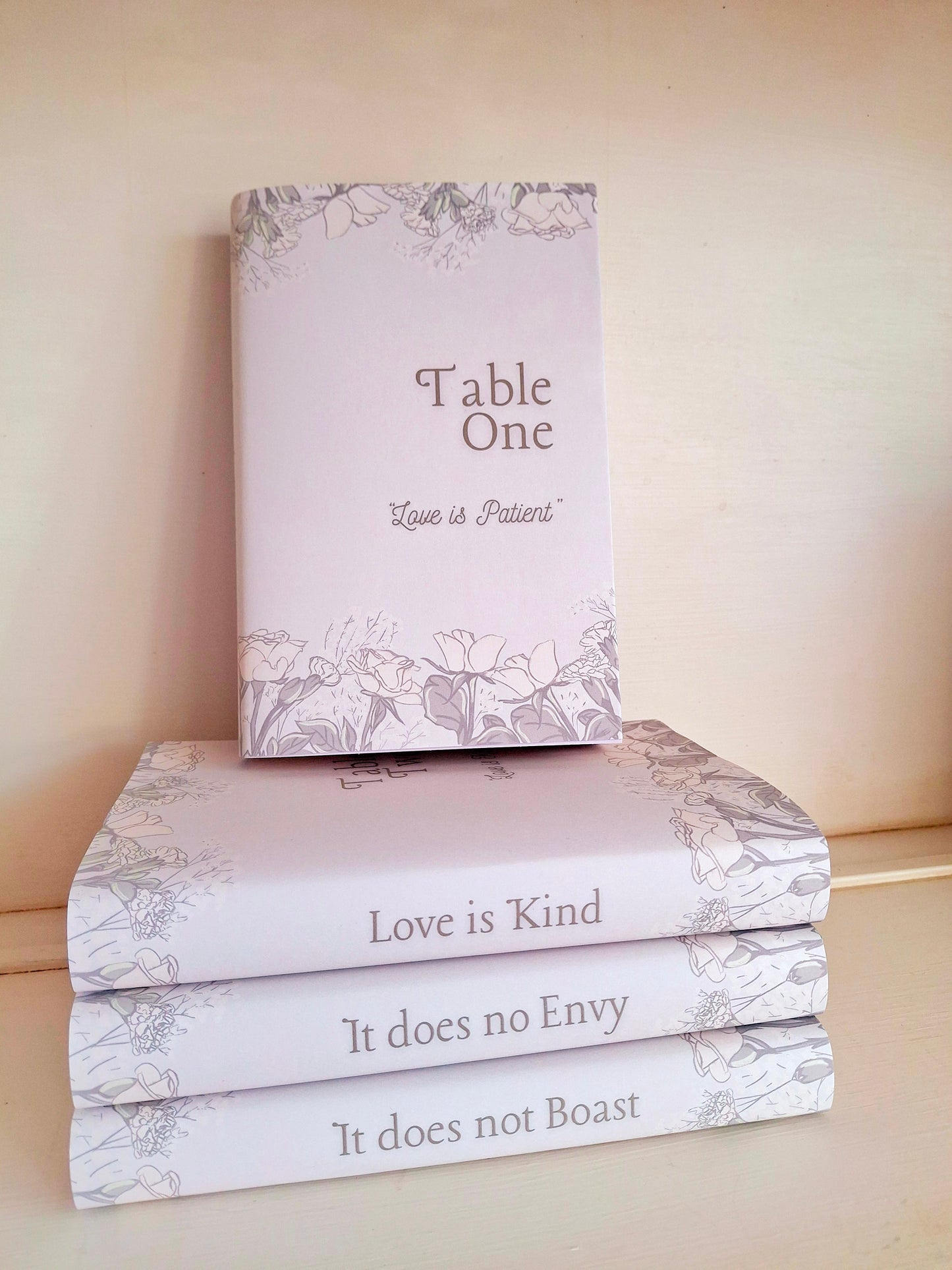 Table Number decoration. Customised, Table Number Book Sleeve. Wedding, Christening, Party. Book Cover. Corinthians.