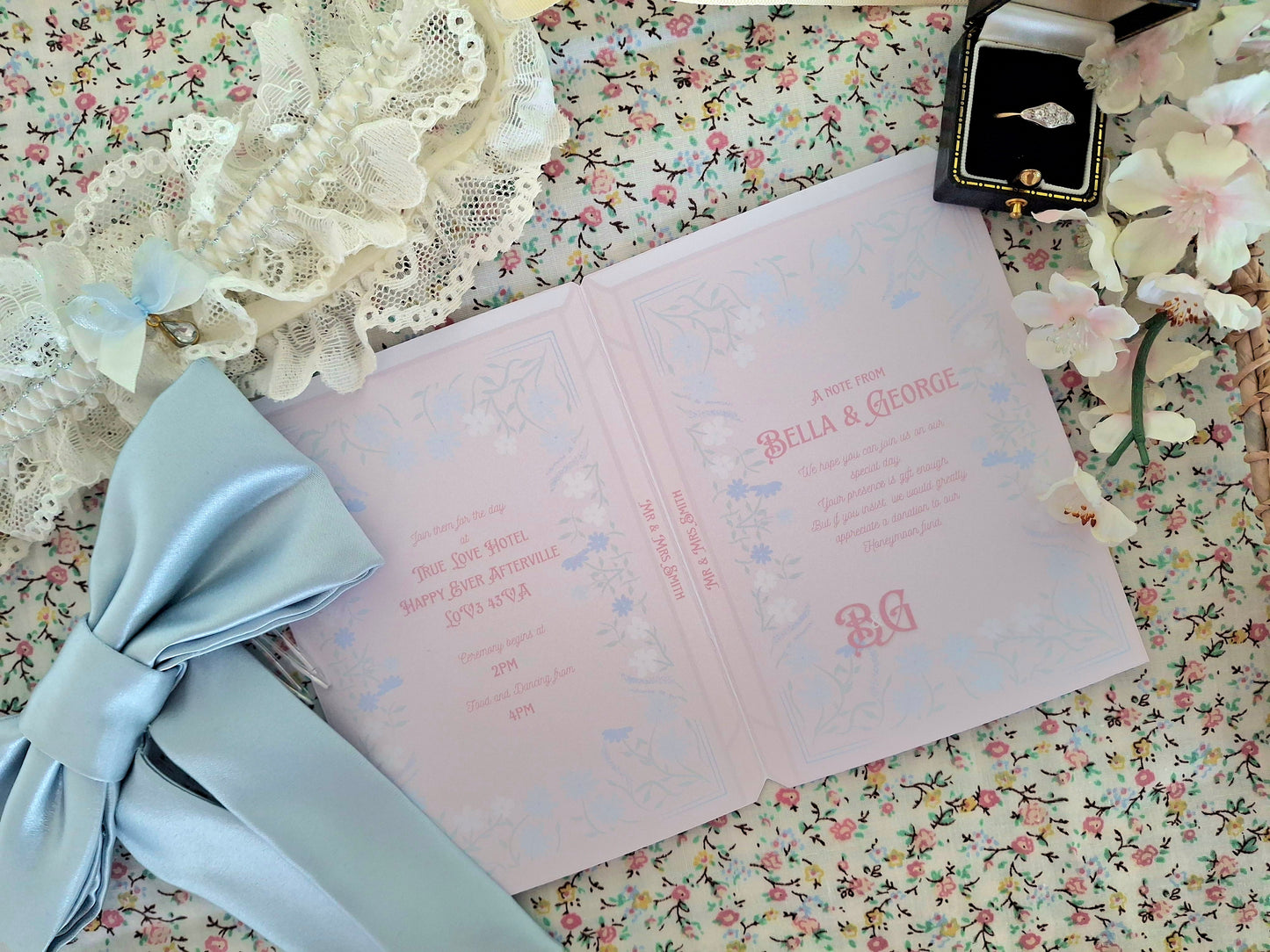 Floral Book Style Wedding Invite