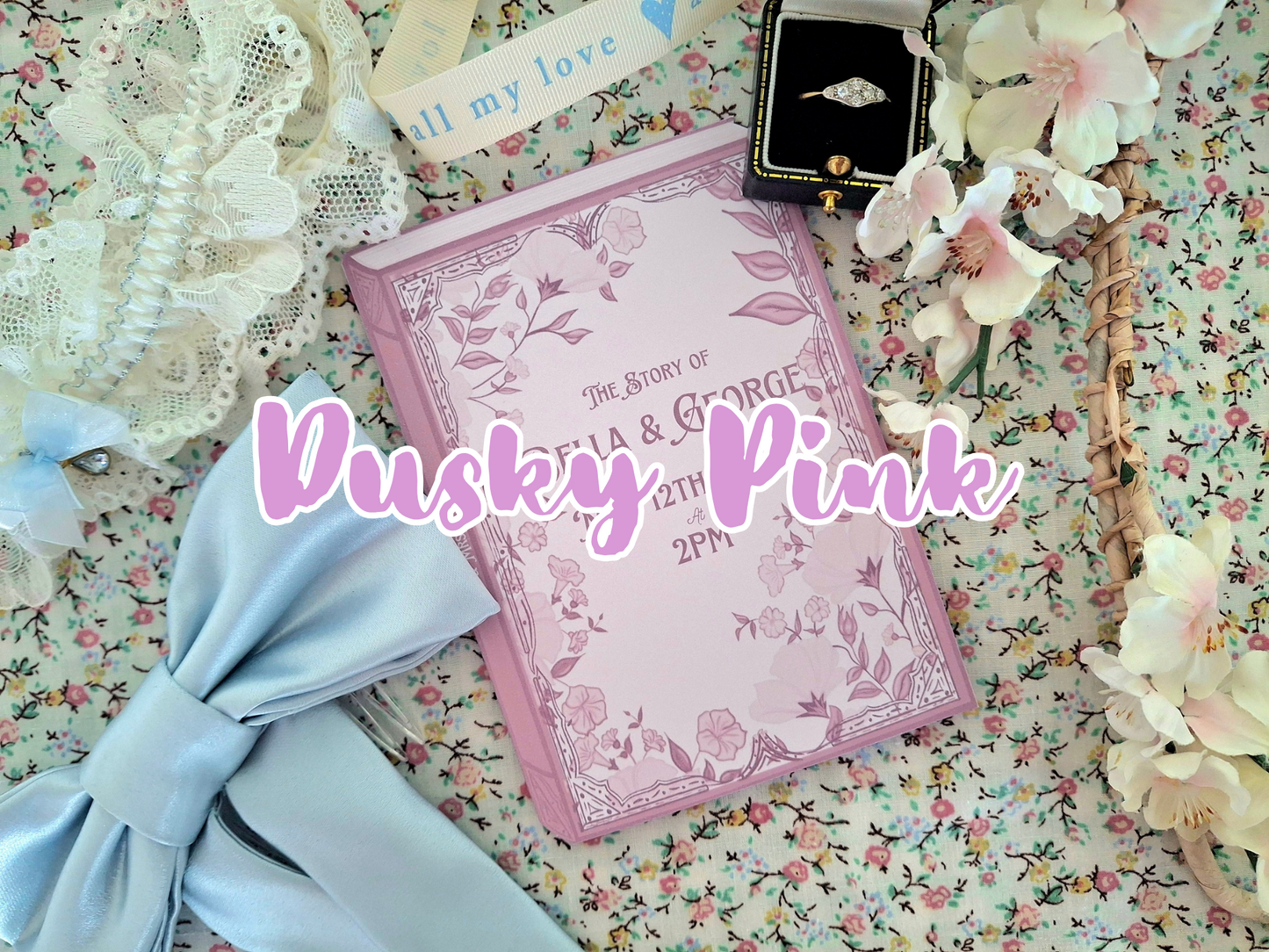 Floral Book Style Wedding Invite