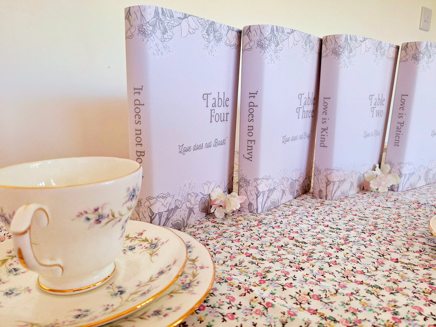 Table Number decoration. Customised, Table Number Book Sleeve. Wedding, Christening, Party. Book Cover. Corinthians.