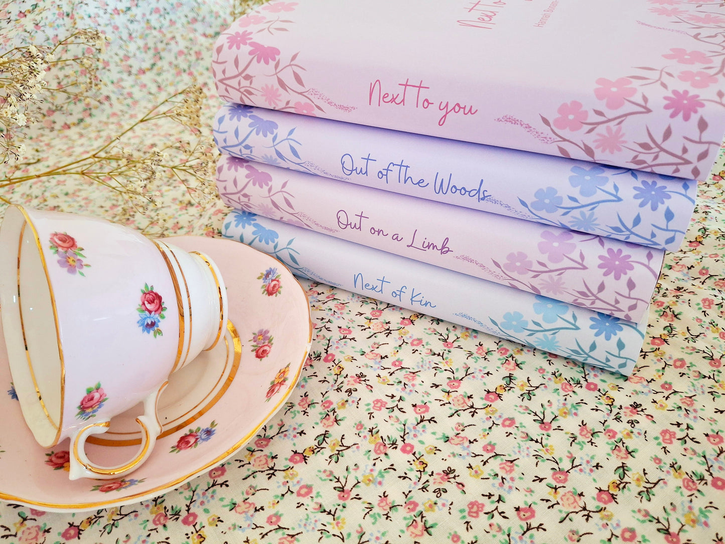 Custom Ditsy Flower Pinks and Purples Dust Jackets, you choose your Titles and Colours.