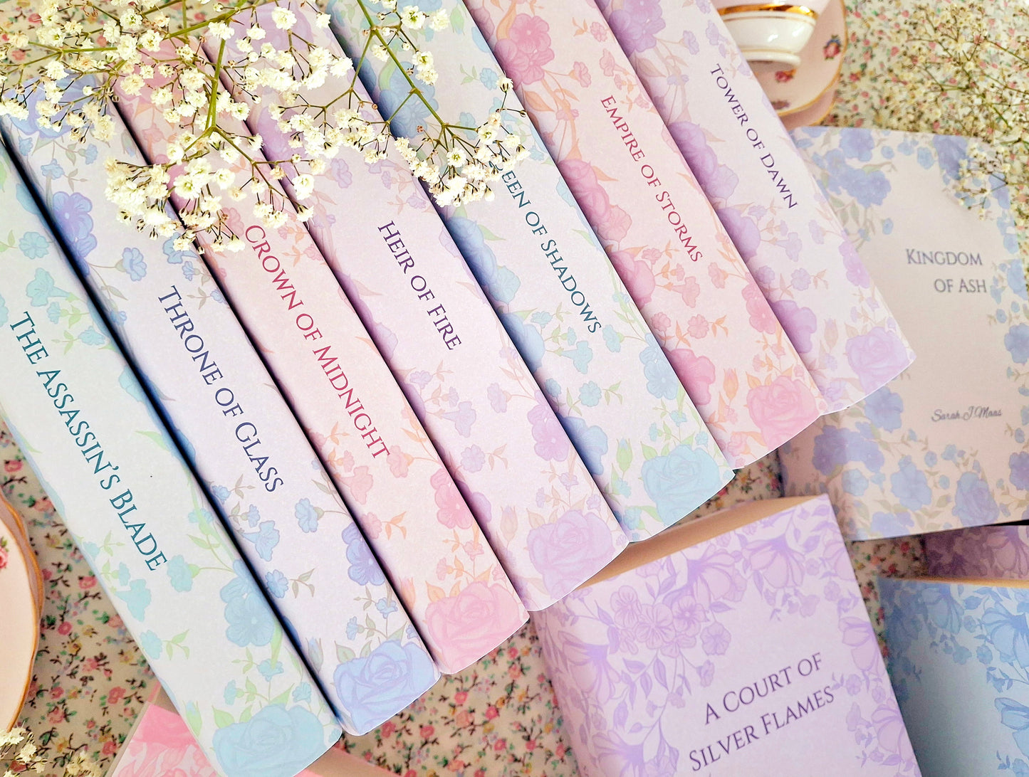 Custom Pink, Lilac, Blue Flower Dust Jackets, you choose your Titles and Colours.