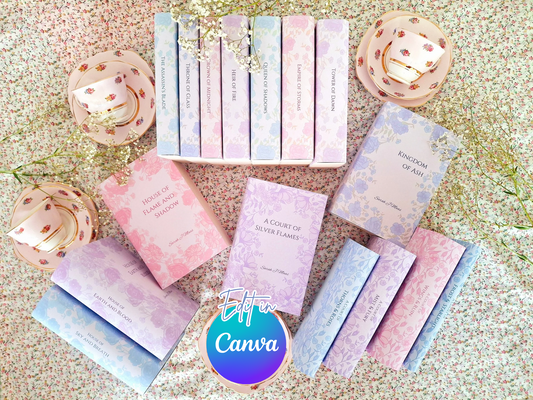Digital Stunning Pink, Lilac, Blue Decorative Dust Jackets. Editable in Canva. 10 colours