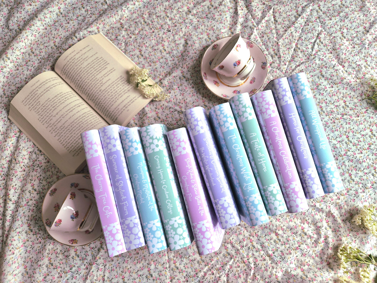 Custom Book Dust Jacket Covers. Pretty Floral Pattern, rainbow colours. Choose your title and colours.