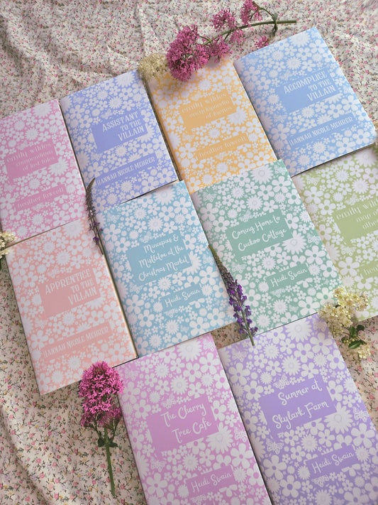 Custom Book Dust Jacket Covers. Pretty Floral Pattern, rainbow colours. Choose your title and colours.