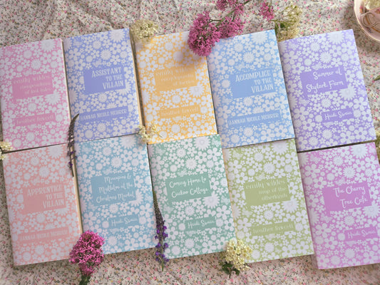 Custom Book Dust Jacket Covers. Pretty Floral Pattern, rainbow colours. Choose your title and colours.