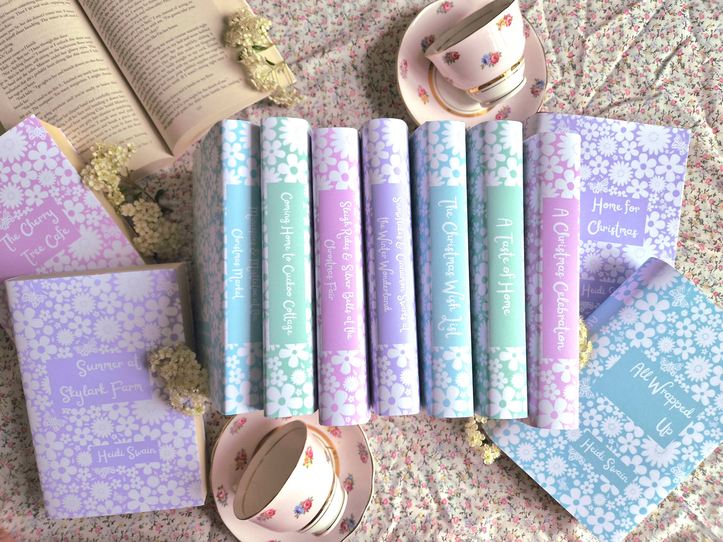 Custom Book Dust Jacket Covers. Pretty Floral Pattern, rainbow colours. Choose your title and colours.