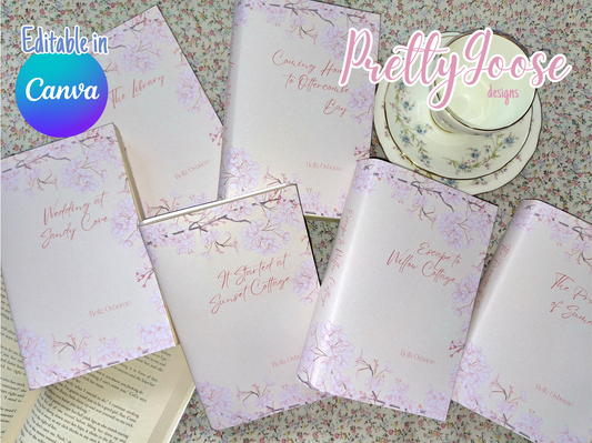 Digital Cherry Blossom Single Decorative Dust Jackets. Editable in Canva. 1 colour.