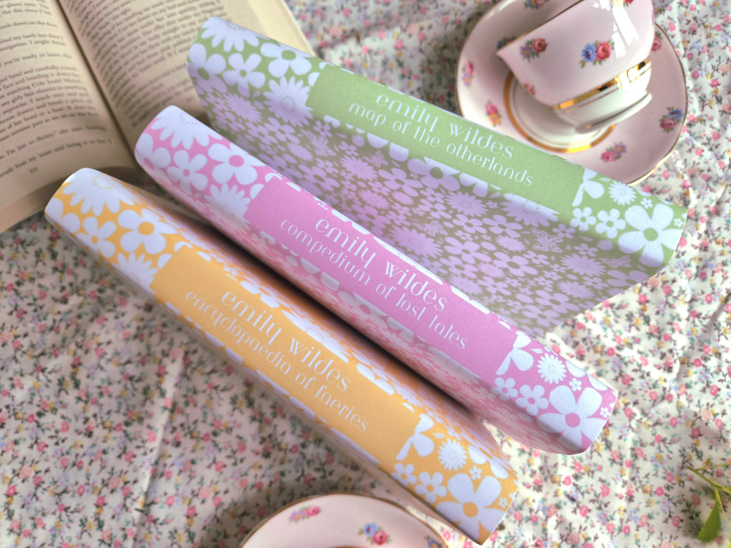 Custom Book Dust Jacket Covers. Pretty Floral Pattern, rainbow colours. Choose your title and colours.
