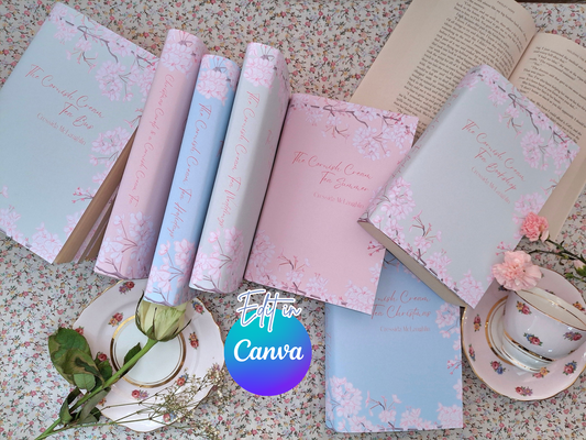 Digital Cherry Blossom Decorative Dust Jackets. Editablein Canva. 10 Colours